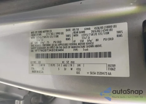 2019 Ford F-250 Xl из США, поврежденный, VIN 1FT7W2BT3KEC83404